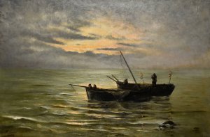 Le depart pour la peche a Berck-sur-Mer by Leonie-Marie Hecart Oil Painting