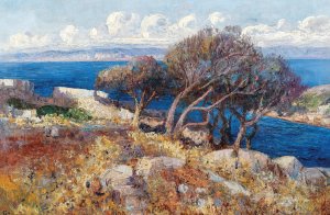 A Coastal Landscape by Leontine Von Littrow Oil Painting