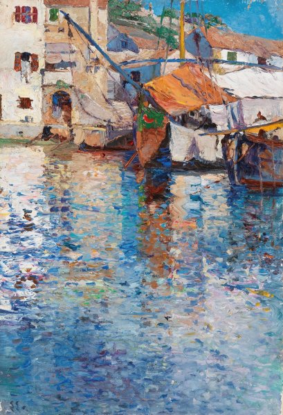Main Product Photo of A Sunny Day in the Old Harbour Painting by Leontine Von Littrow