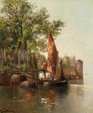 In der Lagune von Venedig by Leontine Von Littrow Oil Painting