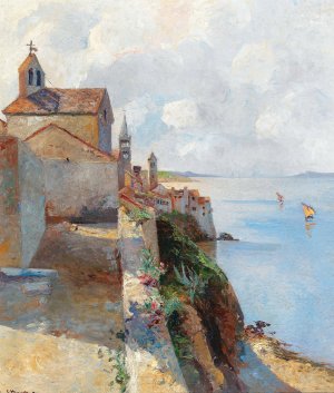 The bell towers in Rab by Leontine Von Littrow Oil Painting