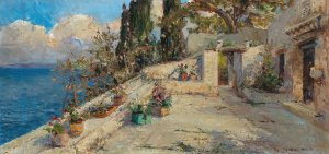 View from a terrace by Leontine Von Littrow Oil Painting