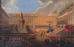 Enthullung des Denkmals fur Kaiser Franz I. von Osterreich am 19. Juni 1846 auf dem Wiener Franzensplatz by Leopold Bucher Oil Painting