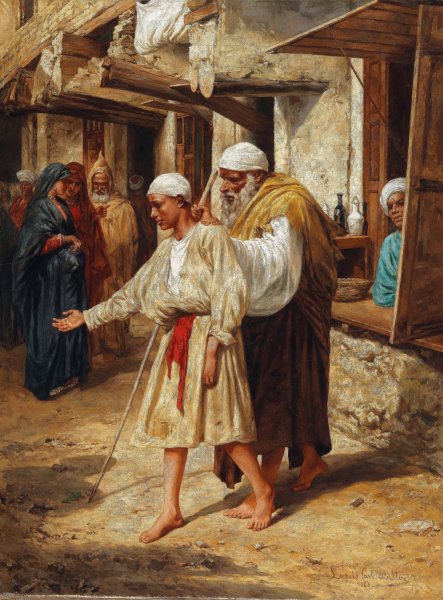 Main Product Photo of Blinder Bettler  Painting by Leopold Carl Muller