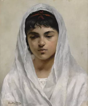 Girl In White by Leopold Carl Muller Oil Painting