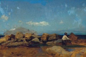 Meereskuste mit Monte Pellegrino bei Palermo by Leopold Carl Muller Oil Painting