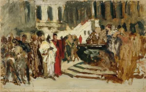 Skizze zum Gemalde 'Arabische Kaufleute in Venedig' by Leopold Carl Muller Oil Painting