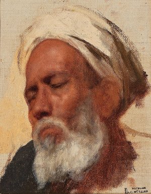 Study of a Head by Leopold Carl Muller Oil Painting