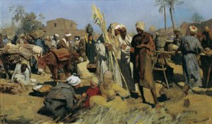 Sugar cane market Market in Upper Egypt by Leopold Carl Muller Oil Painting