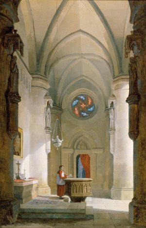 Das Innere einer Taufkapelle by Leopold Ernst Oil Painting