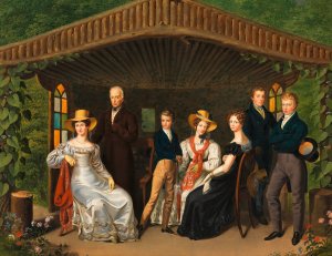 Die kaiserliche Familie um den Herzog von Reichstadt in einer Gartenlaube by Leopold Fertbauer Oil Painting