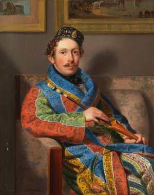 Junger Herr im Rauchermantel by Leopold Fertbauer Oil Painting