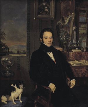 Portrait of an Elegant Gentleman in His Study by Leopold Fertbauer Oil Painting