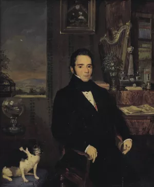 Portrait of an Elegant Gentleman in His Study by Leopold Fertbauer Oil Painting