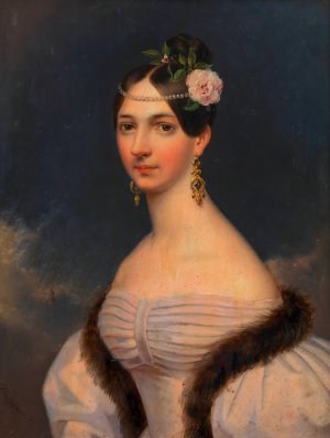 Unbekannte Dame in lila Kleid by Leopold Fertbauer Oil Painting
