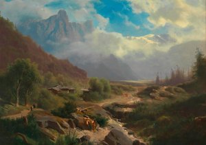 Hochgebirgslandschaft by Leopold Heinrich Voescher Oil Painting