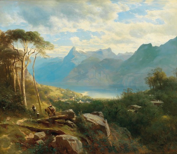 Main Product Photo of A view of Lake Lucerne and the Bernese Highlands Painting by Leopold Heinrich Voscher