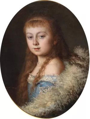 Portrait of a Girl in a Blue Dress and Pearl Necklace by Leopold Horovitz Portrait of a Girl in a Blue Dress and Pearl Necklace by Leopold Horovitz Oil Painting