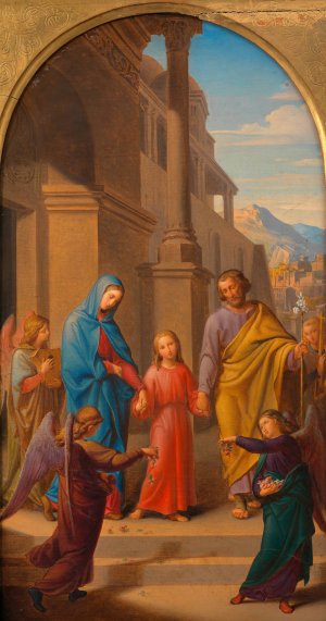 Gang der Hl. Familie zum Tempel by Leopold Kupelwieser Oil Painting