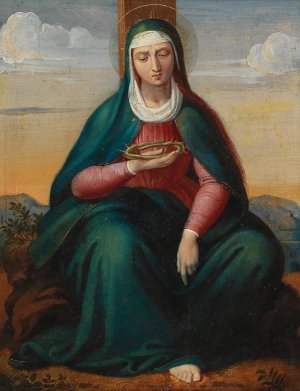 Mary with Crown of Thorns before a Landscape Background by Leopold Kupelwieser Oil Painting