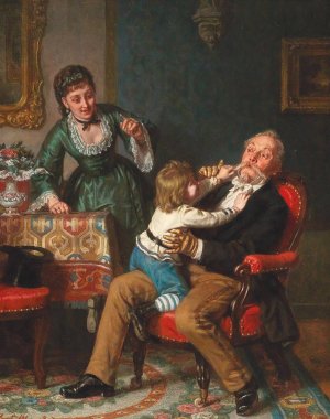 Grandfather's Visit by Leopold Loeffler Oil Painting