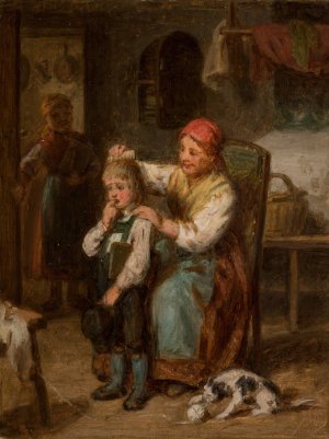 Preparation for School by Leopold Loeffler Oil Painting