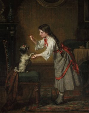 Girl with a dog by Leopold Loffler Oil Painting