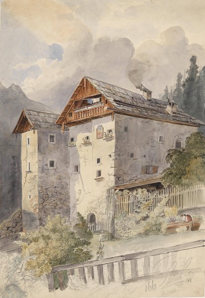 Alte Hauser in Hallstadt  by Leopold Munsch - Hand-Painted Oil Painting Reproduction