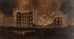 Der Brand des Treumanntheaters am 9. Juni 1863 by Leopold Munsch Oil Painting