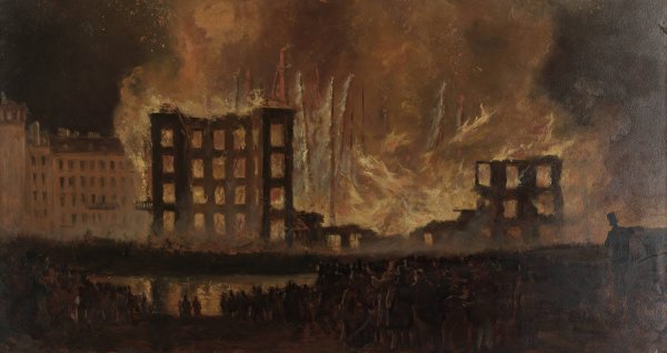 Der Brand des Treumanntheaters am 9. Juni 1863  by Leopold Munsch - Hand-Painted Oil Painting Reproduction