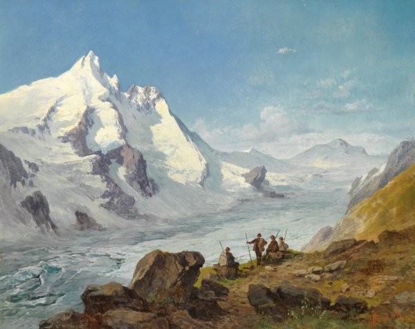 Main Product Photo of Group of mountain climbers beside Painting by Leopold Munsch