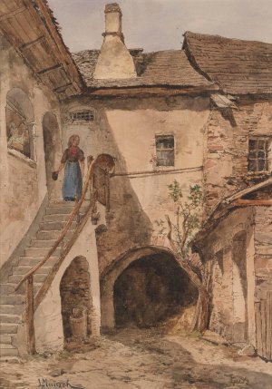 Hof in Spitz an der Donau by Leopold Munsch Oil Painting