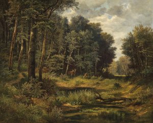 Roe Deer at the Forest Pond by Leopold Munsch Oil Painting
