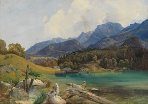 Konigssee mit dem Einschiffungsplatz by Leopold Rottmann Oil Painting