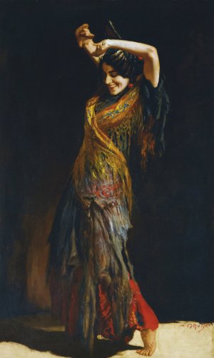 The Flamenco Dancer by Leopold Schmutzler Oil Painting