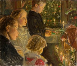 Children by the Christmas tree by Leopold Von Kalckreuth Oil Painting