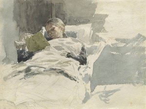 The Artist's Wife Reading In Bed by Leopold Von Kalckreuth Oil Painting