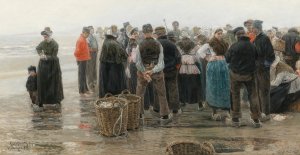 A Gathering of Fishermen by Leopold Von Kalckreuth The Younger Oil Painting