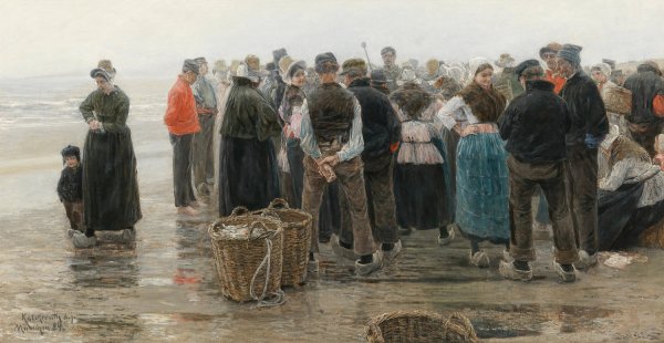 A Gathering of Fishermen  by Leopold Von Kalckreuth The Younger - Hand-Painted Oil Painting Reproduction