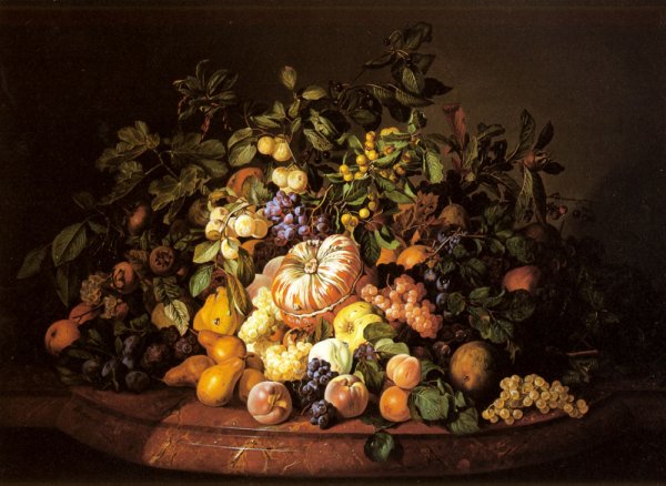 Main Product Photo of A Still Life of Fruit on a Marble Ledge Painting by Leopold Zinnogger