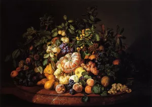 Still Life with Fruit on a Marble Ledge by Leopold Zinnogger - Oil Painting Reproduction