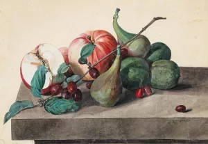 Stillleben mit apfeln, Feigen und Cornelkirsche by Leopold Zinnogger Oil Painting