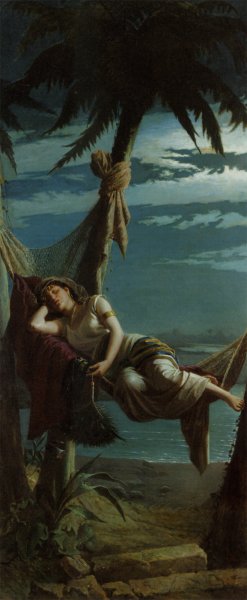 Main Product Photo of Beauty Asleep in a Hammock Painting by Leopoldo Toniolo