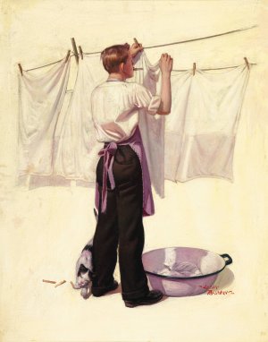 Hanging the Laundry by Leslie Thrasher Oil Painting
