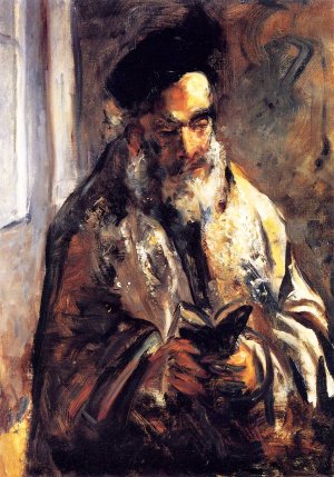 A Jewish Man in His Prayer Shawl by Lesser Ury Oil Painting