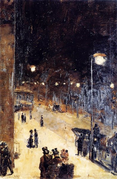 Main Product Photo of Berlin Street at Night Painting by Lesser Ury