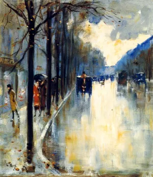 Berlin Street in Late Fall by Lesser Ury - Oil Painting Reproduction