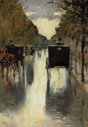 Berlin Street Scene With Horse-Drawn Cabs by Lesser Ury Oil Painting