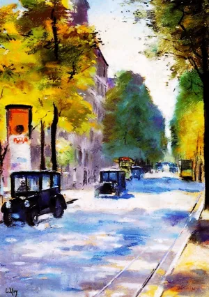 Berlin Street with Advertising Kiosk by Lesser Ury - Oil Painting Reproduction