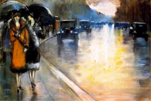 Berlin Street with Cabs in the Rain by Lesser Ury - Oil Painting Reproduction